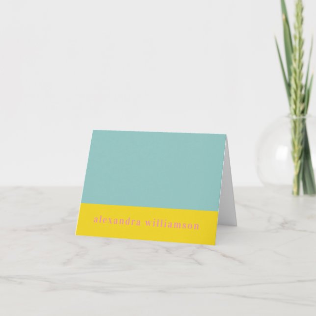 Pastel Aqua Blue and Yellow Geometric Personalized Note Card (Front)