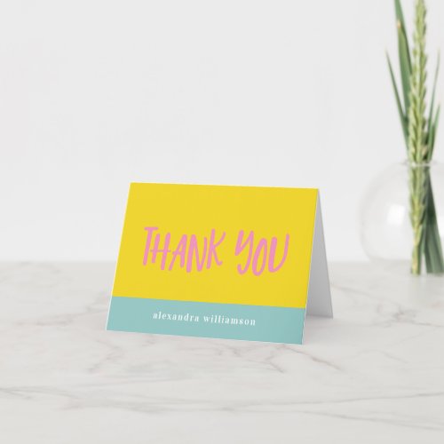 Pastel Aqua Blue and Yellow Geometric Personalized Thank You Card