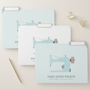PASTEL AQUA BLUE BLUSH PINK SEWING MACHINE TAILOR FILE FOLDER