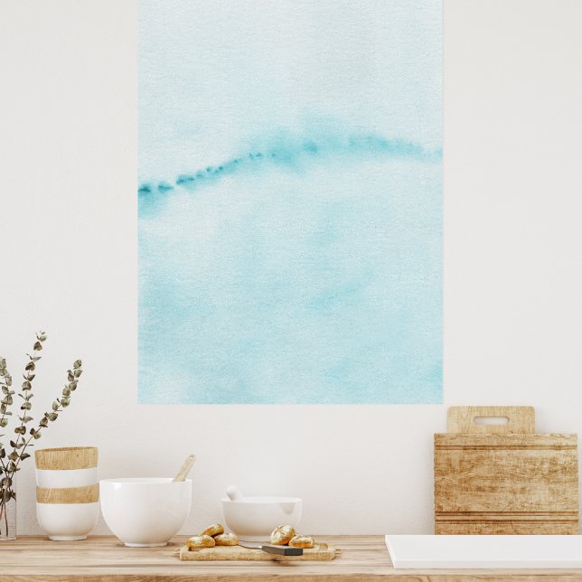 Pastel Aqua Blue Horizon Abstract Watercolor Art Poster (Kitchen)