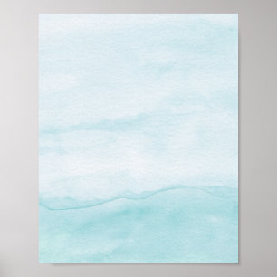 Pastel Aqua Blue Ombre Watercolor Abstract Art Poster