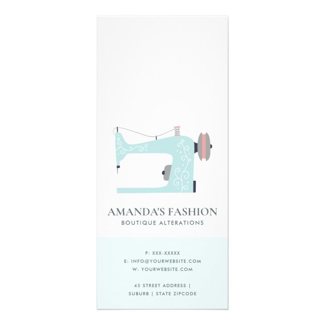 PASTEL AQUA BLUE PINK SEWING MACH PRICE SERVICE RACK CARD (Back)