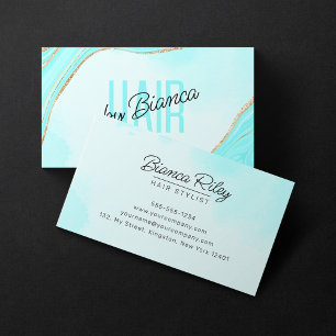Pastel Aqua Gold Glitter Agate Hair Stylist Salon Business Card