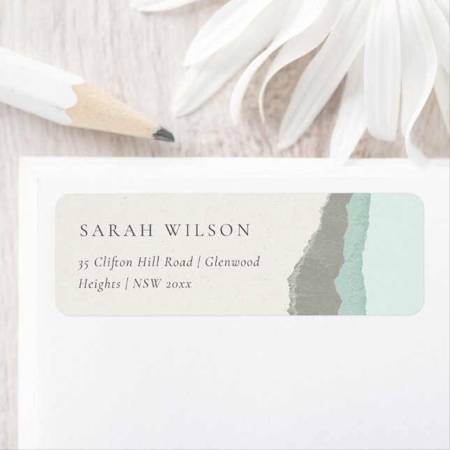 Pastel Aqua Gray Kraft Mountain Wave Address Label (Insitu)