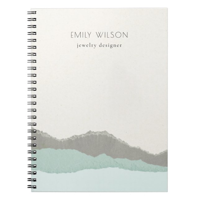 Pastel Aqua Gray  Kraft Mountain Wave Torn Edge Notebook (Front)