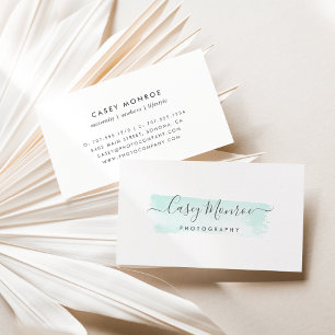 Pastel Aqua & Gray Watercolor Signature Script Business Card