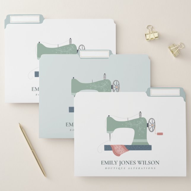 PASTEL AQUA GREEN PEACH PINK SEWING MACHINE TAILOR FILE FOLDER (Set)