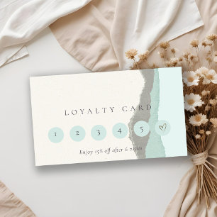 Pastel Aqua Grey Kraft Mountain 6 Punch Loyalty Business Card