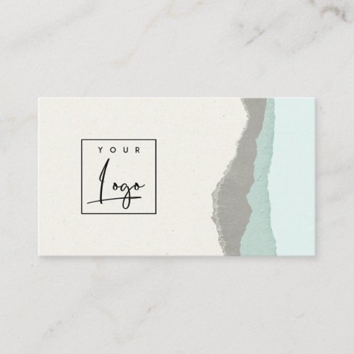 Pastel Aqua Grey Kraft Mountain Logo Torn Edge Business Card