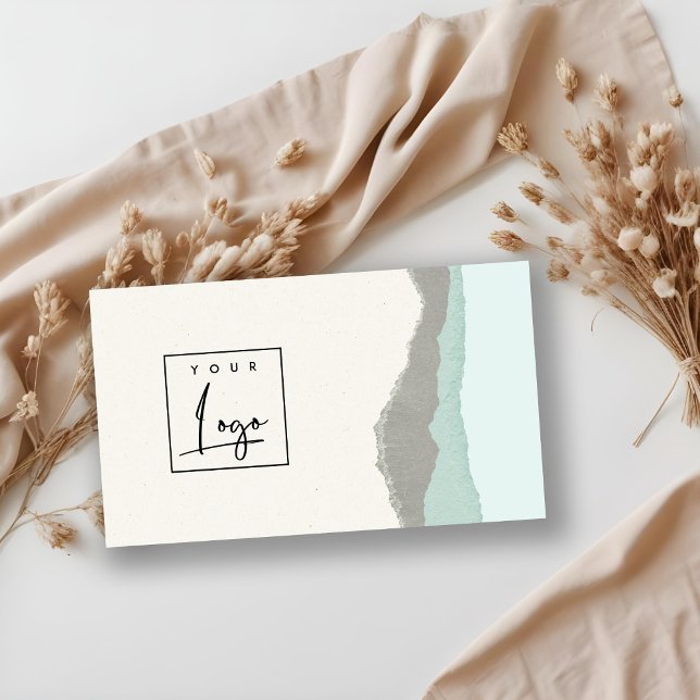 Pastel Aqua Grey Kraft Mountain Logo Torn Edge Business Card (Creator Uploaded)