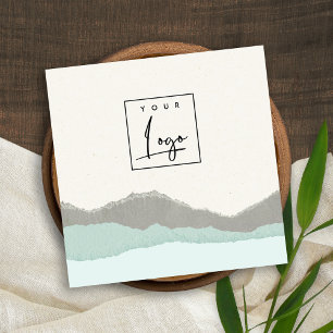 Pastel Aqua Grey Kraft Mountain Torn Edge Logo Square Business Card