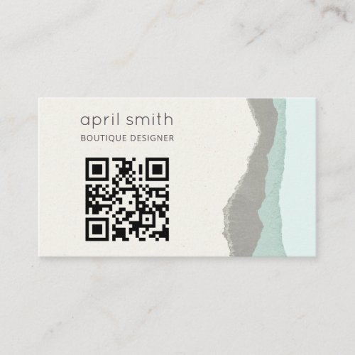 Pastel Aqua Grey Kraft Mountain Wave QR Code Business Card
