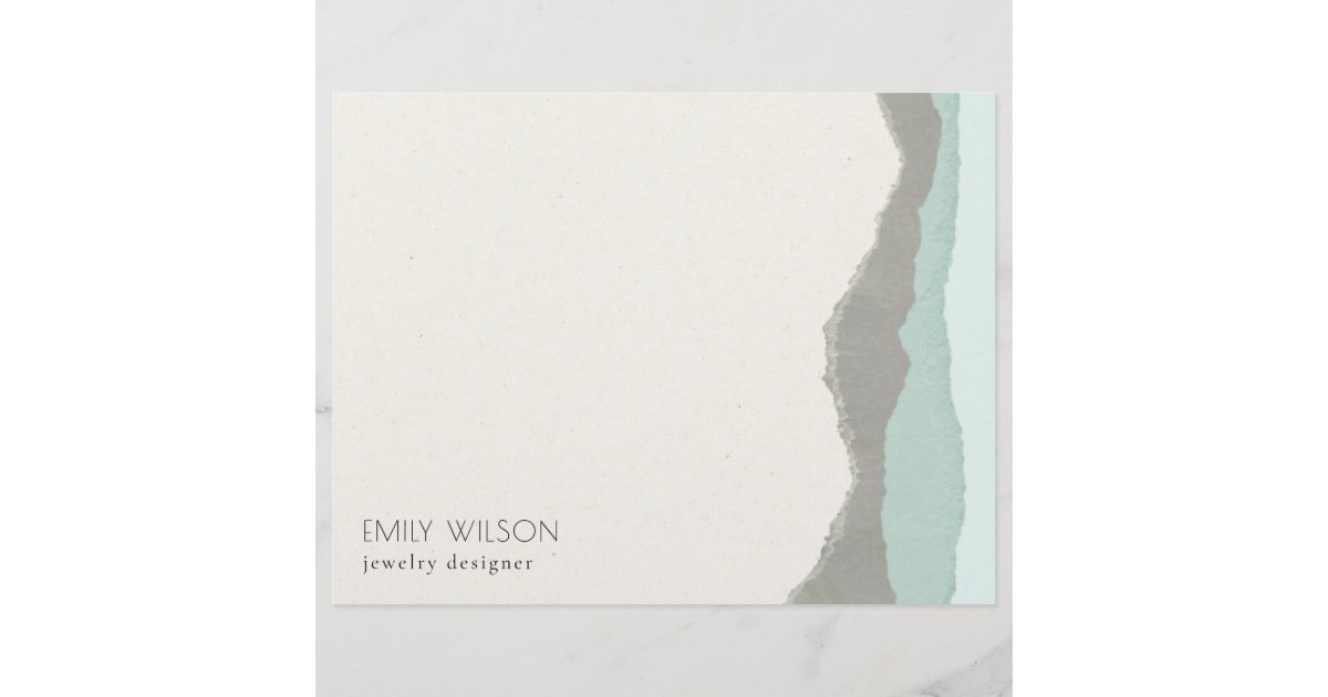 Pastel Aqua Grey Kraft Mountain Wave Torn Edge Letterhead | Zazzle
