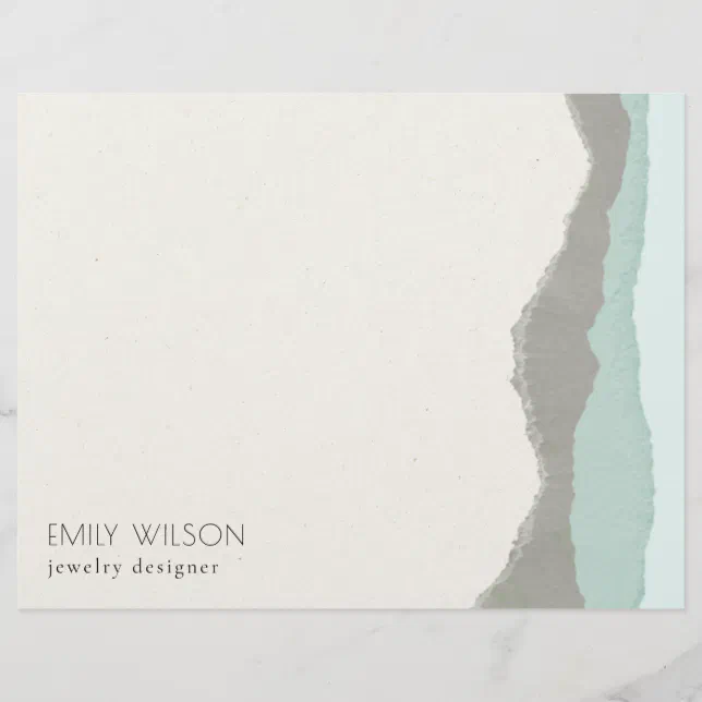 Pastel Aqua Grey Kraft Mountain Wave Torn Edge Letterhead | Zazzle
