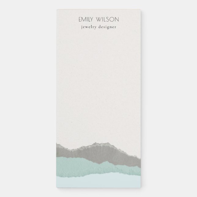 Pastel Aqua Grey  Kraft Mountain Wave Torn Edge Magnetic Notepad (Front)