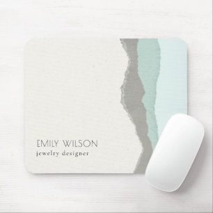 Pastel Aqua Grey Kraft Mountain Wave Torn Edge Mouse Pad