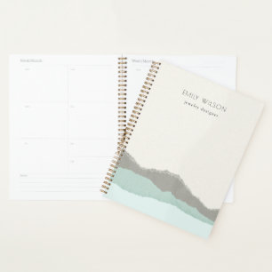 Pastel Aqua Grey  Kraft Mountain Wave Torn Edge Planner