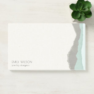 Pastel Aqua Grey Kraft Mountain Wave Torn Edge Post-it Notes