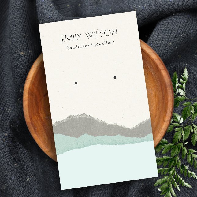 Pastel Aqua Kraft Mountain Wave Earring Display Business Card (Creator Uploaded)