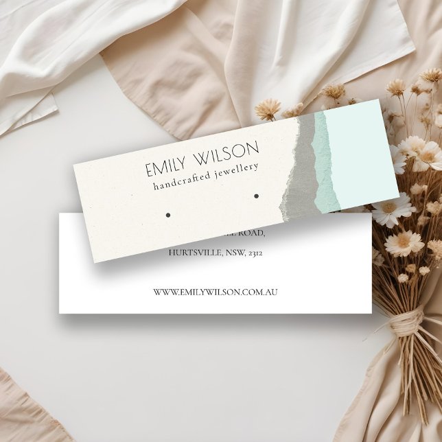 Pastel Aqua Kraft Mountain Wave Earring Display  Mini Business Card (Creator Uploaded)