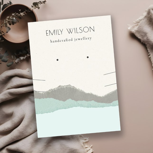 Pastel Aqua Kraft Mountain Wave Earring Necklace Business Card (Creator Uploaded)