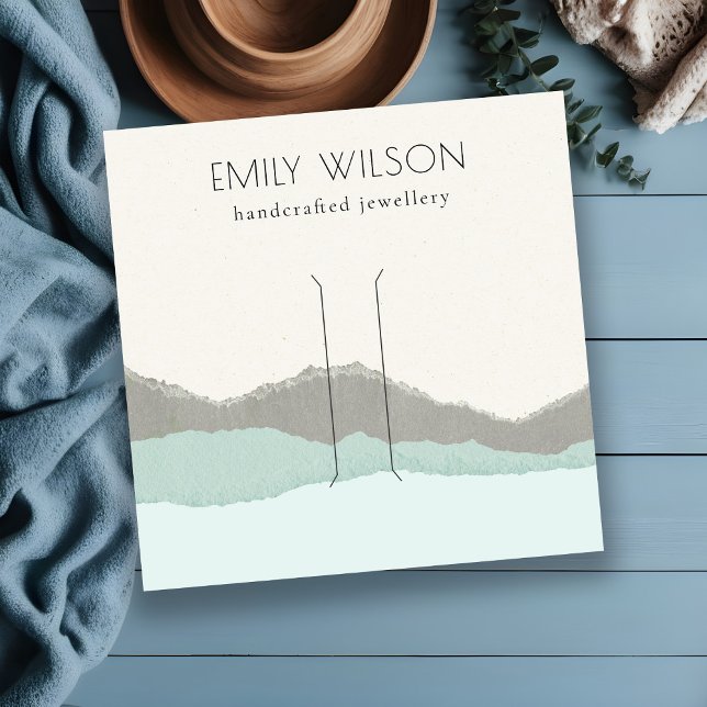 Pastel Aqua Kraft Mountain Wave Hair Clip Display Square Business Card (Creator Uploaded)