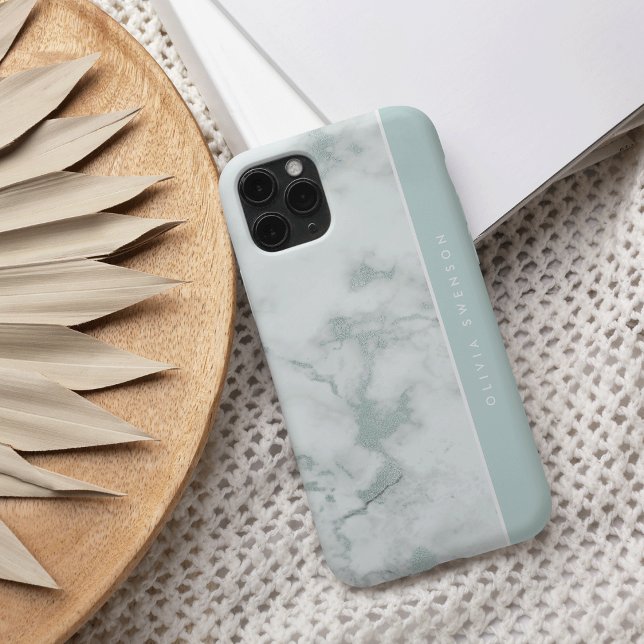 Pastel Aqua Marble Subtle Personalized iPhone Case (Creator Uploaded)