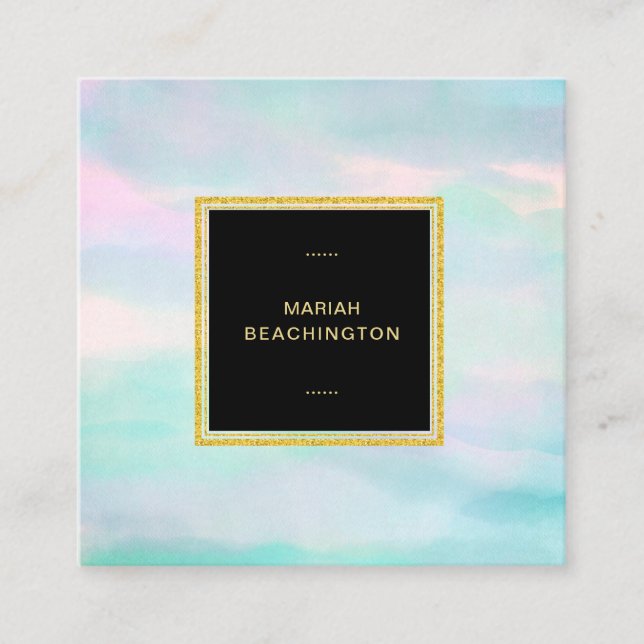 *~* Pastel Aqua Mint Blush Pink Abstract Square Business Card (Front)