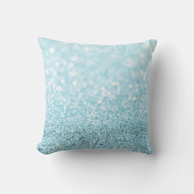 Pastel Aqua Ocean Blue Glitter  White Delicate Throw Pillow (Front)