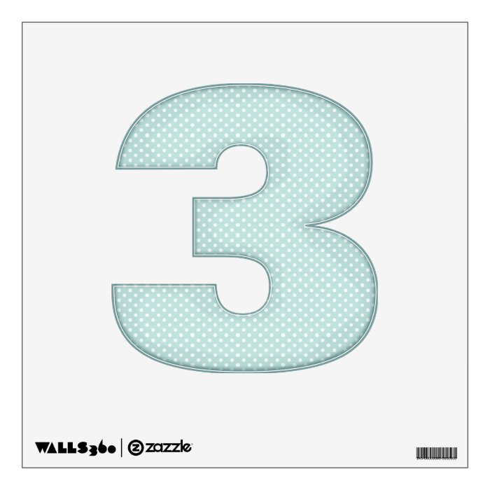 Pastel Aqua Polka Dot   Number 3 Wall Decor