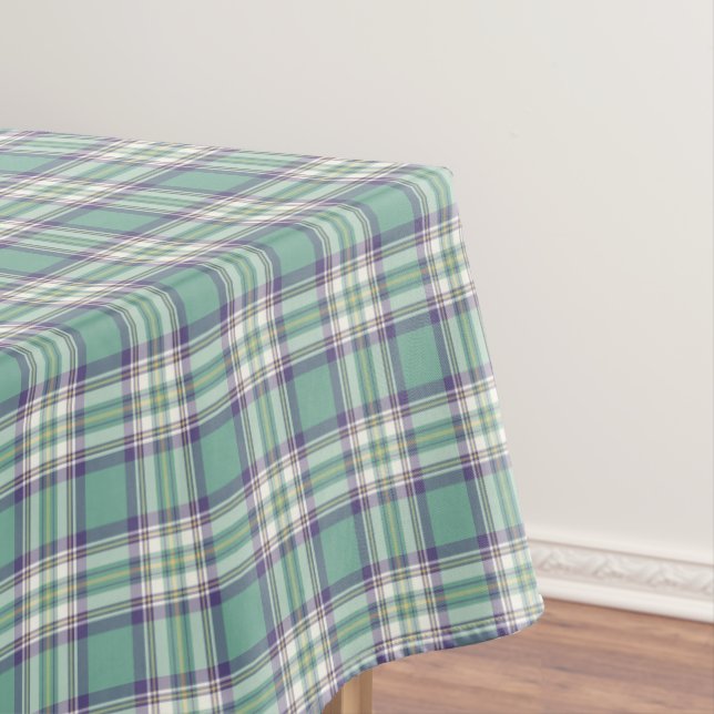 Pastel Aqua, Purple and Yellow Plaid Tablecloth (In Situ)