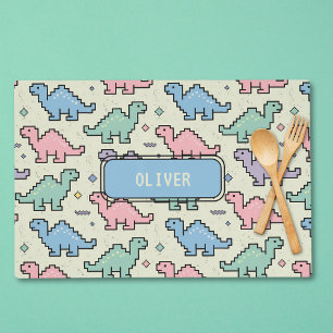 Pastel Arcade Dinosaur Pixel Silhouettes Pattern Placemat