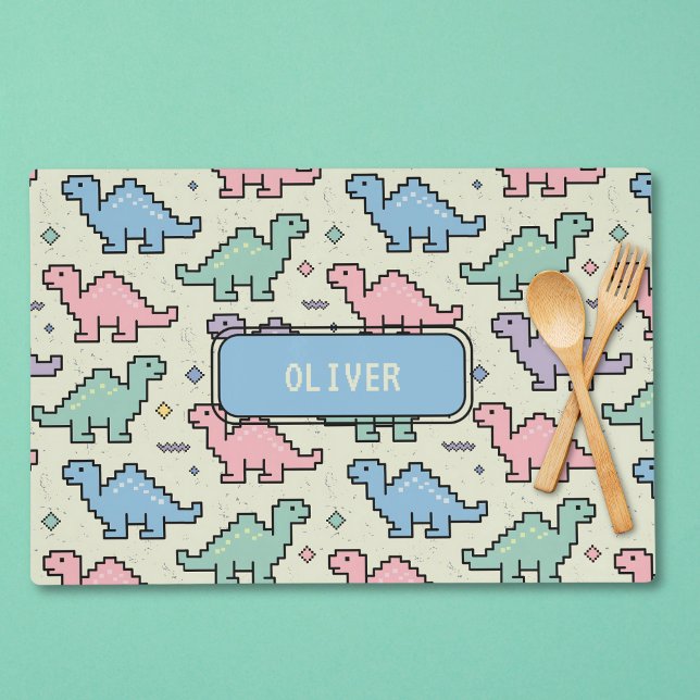 Pastel Arcade Dinosaur Pixel Silhouettes Pattern Placemat (Creator Uploaded)