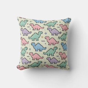 Pastel Arcade Dinosaur Pixel Silhouettes Pattern Throw Pillow