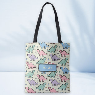 Pastel Arcade Dinosaur Pixel Silhouettes Pattern Tote Bag