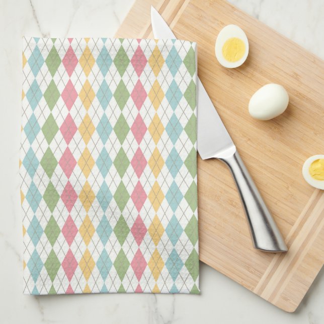 Pastel Argyle Pattern Kitchen Towel (Quarter Fold)