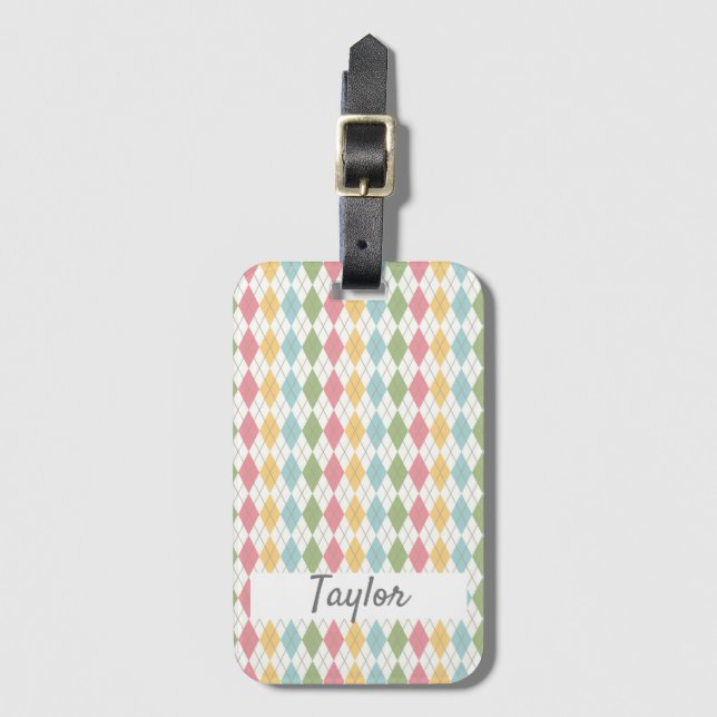 Pastel Argyle Pattern Personalized Luggage Tag (Front Vertical)