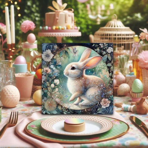 Pastel Art Nouveau Floral Watercolor Bunny Easter  Holiday Card