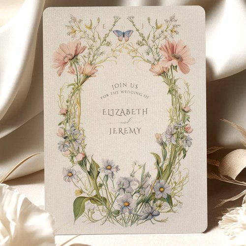 Pastel Art Nouveau Wildflower Wedding Invitation