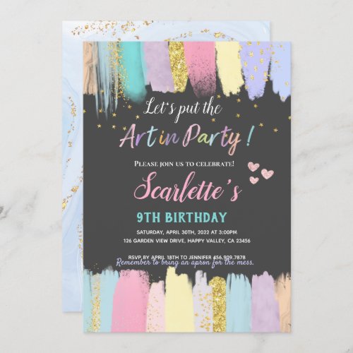 Pastel Art Painting Party Girl Birthday Invitation