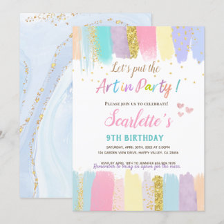 Pastel Art Painting Party Girl Birthday Invitation