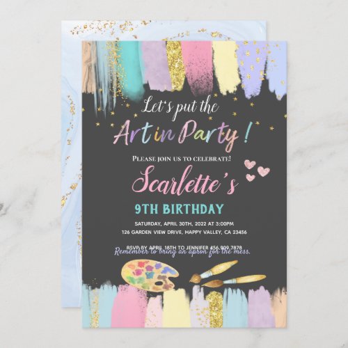 Pastel Art Painting Party Girl Birthday Invitation