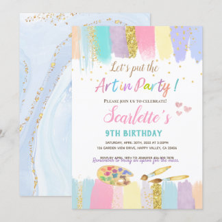 Pastel Art Painting Party Girl Birthday Invitation