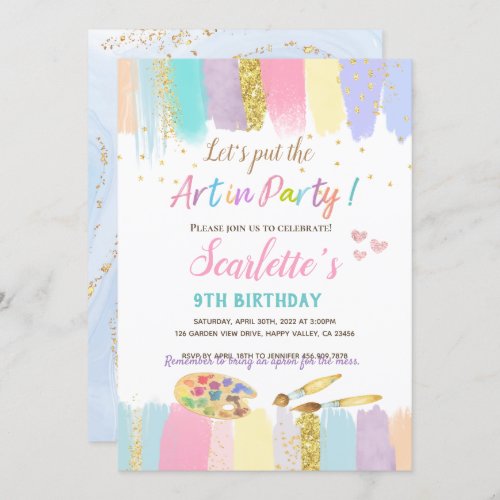Pastel Art Painting Party Girl Birthday Invitation