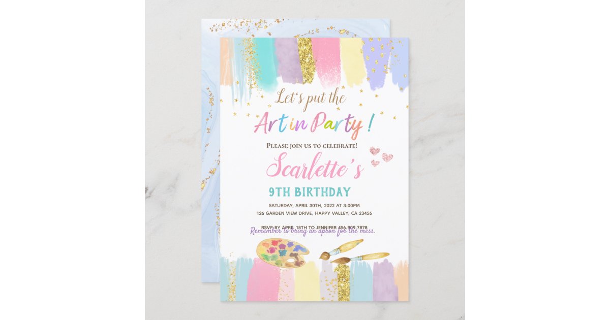 Pastel Art Painting Party Girl Birthday Invitation | Zazzle