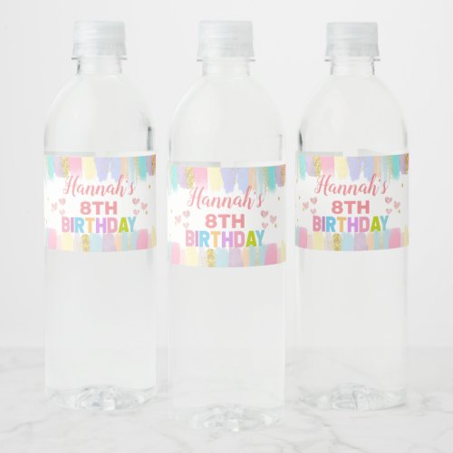 Pastel Art Party Birthday Party Water Bottle Label
