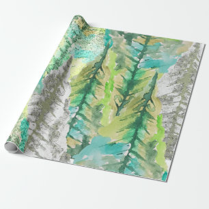 Pastel Artistic Colorful Pine Tree Watercolor Wrapping Paper