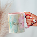 Pastel Artsy Cottagecore Fun Customized Pink Blue Mug<br><div class="desc">This fun,  pastel mug is designed from my original watercolor mixed media art featuring ovals in shades of pink,  aqua blue,  and orange with a grungy farmhouse feel and customized with your name.</div>