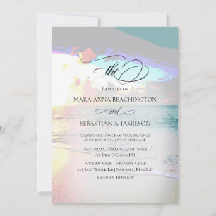 *~* Pastel Artsy Sunrise Beach Nautical Wedding Invitation