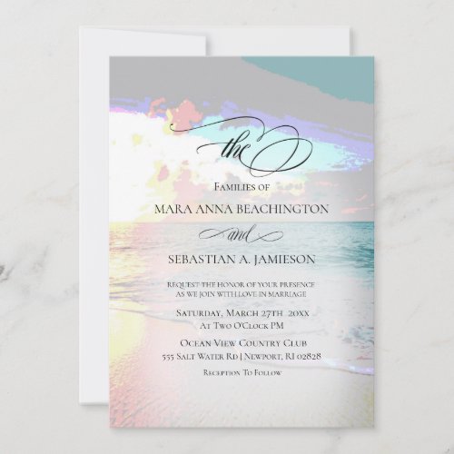 *~* Pastel Artsy Sunrise Beach Nautical  Wedding Invitation